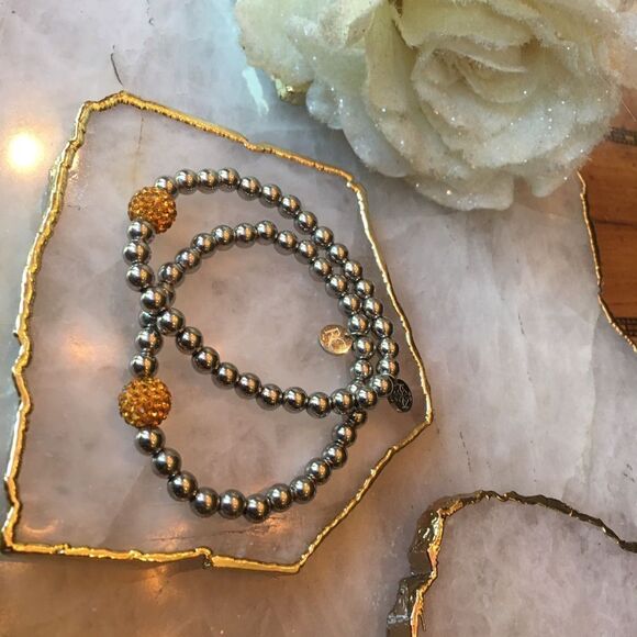 SILVER RUSTIC Cuff with Amber Gold Crystal Bead! - Picture 11 of 17